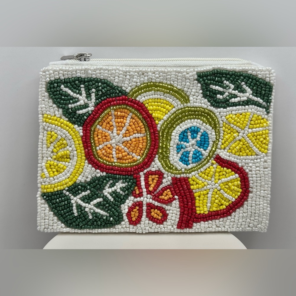 Colorful 🍊Beaded Citrus 🍋 Coin or Makeup Purse Pouch NEW